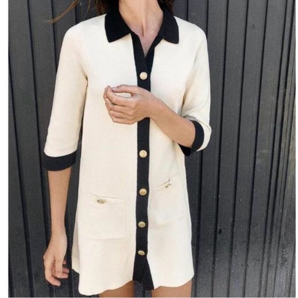 Zara Cream and Black Mini Dress jacket gold buttons bloggers favorite